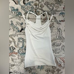 Racerback Textured White Athleisure Tank with Built In Bra